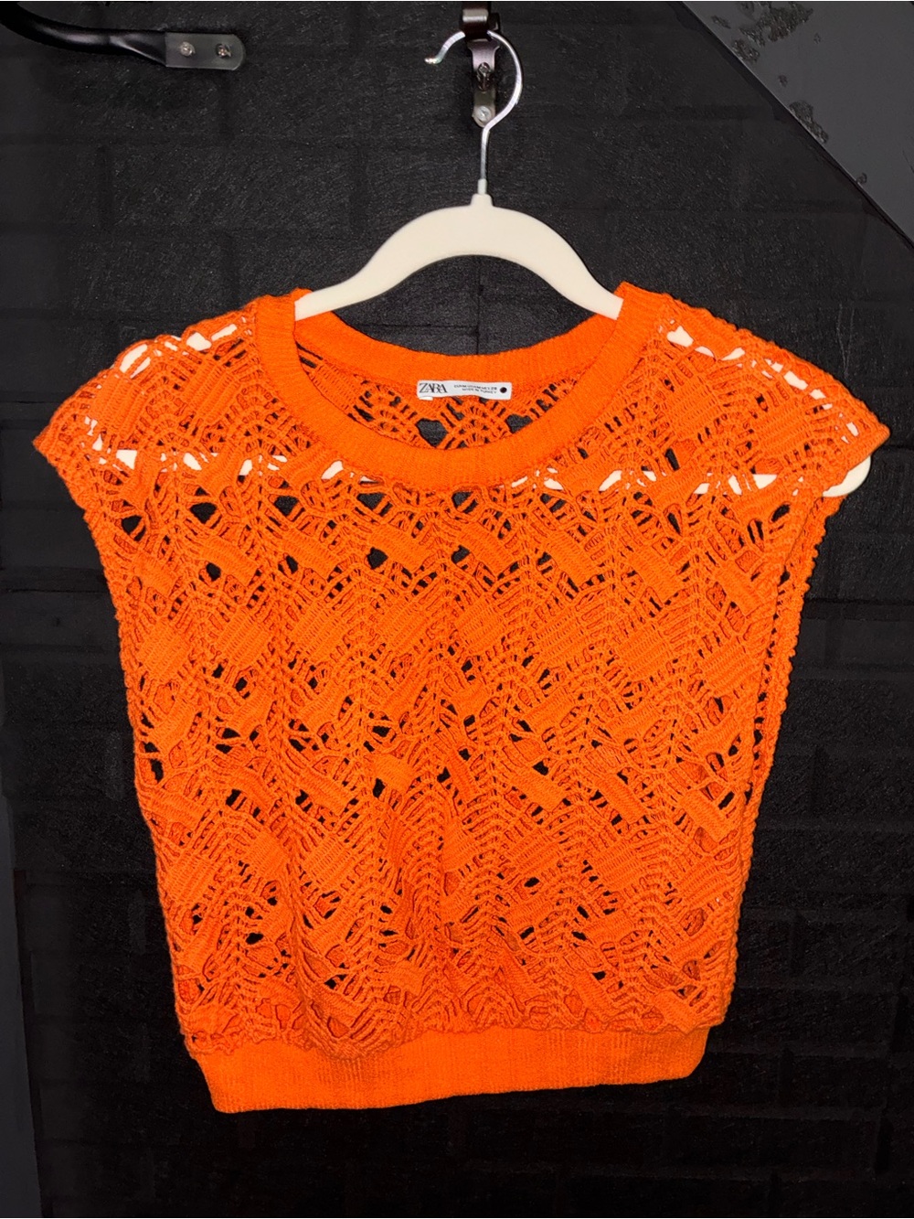 Zara Bright Orange Crochet Tank Top
